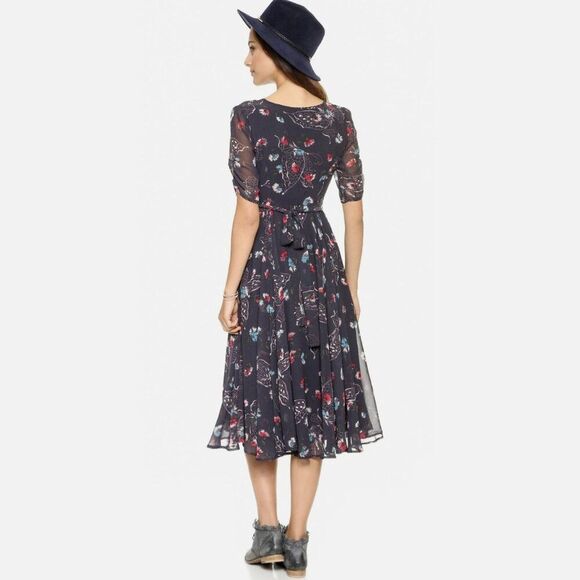 NEW Free People 2 XS Bonnie Dress Floral CottageCore Blue Fit Flare Boho Flowy - Picture 9 of 15